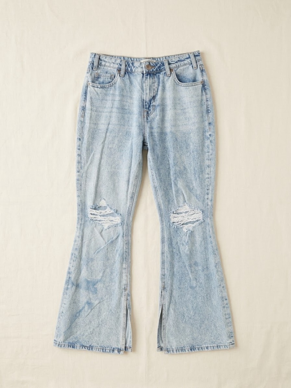 Rock & Roll Denim High Rise Distressed Flare Jeans Split Hem W32 L32